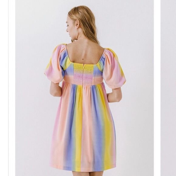 English Factory Pastel Rainbow Stripe Babydoll Mini Dress | Size XS - Picture 3 of 8
